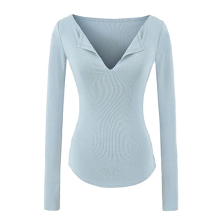 Blusa Feminina Manga Longa Decote V com Fenda