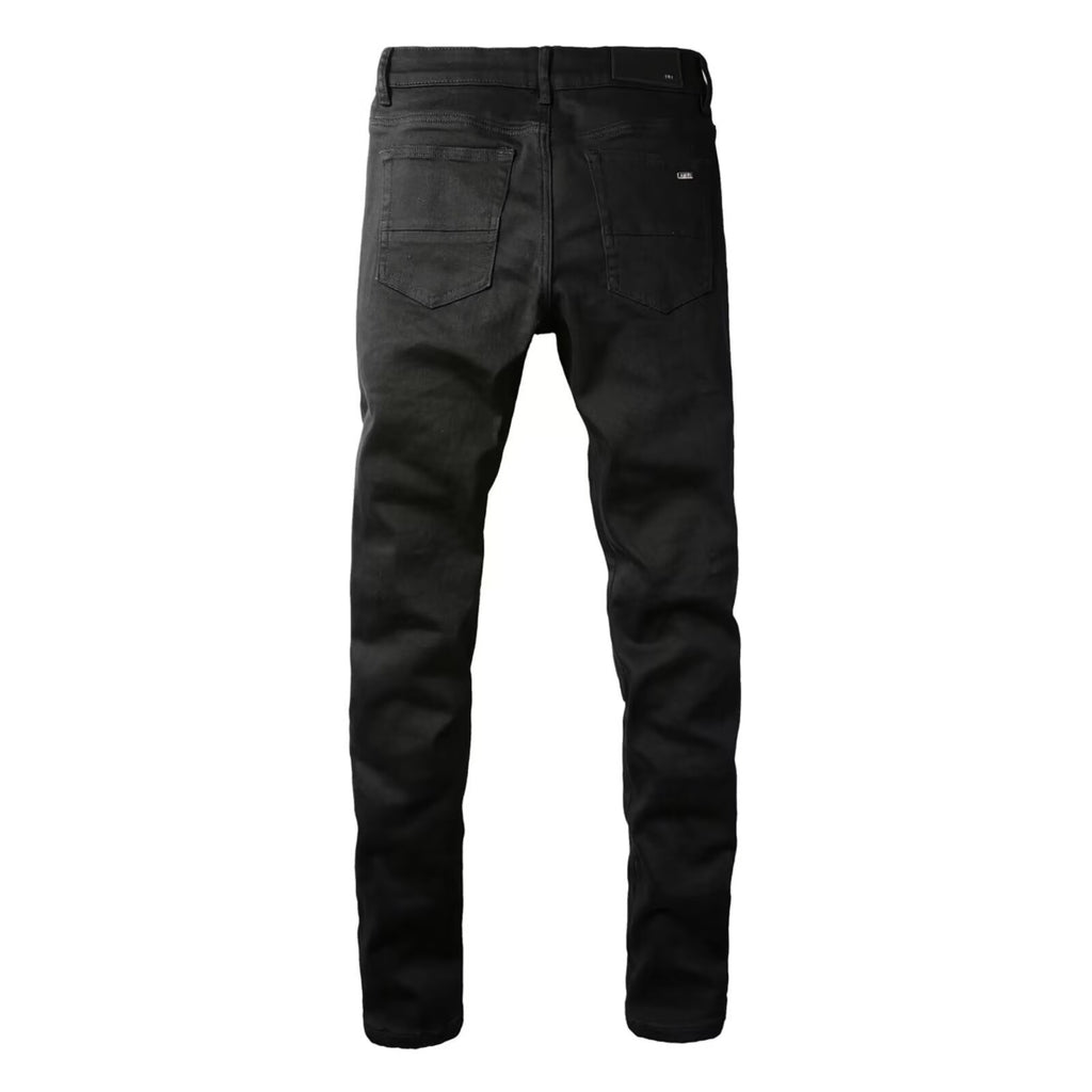 Men's Slim Fit Stretch Black Distressed Patch Vintage Jeans