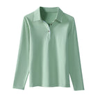 Solid color lapel long sleeved top