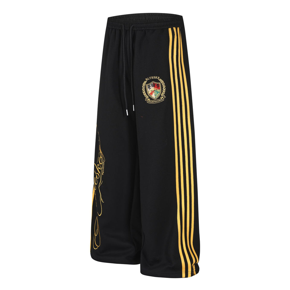 Side Stripe Sweatpants Women Badge Embroidery Wide Leg Loose Casual Track Pants