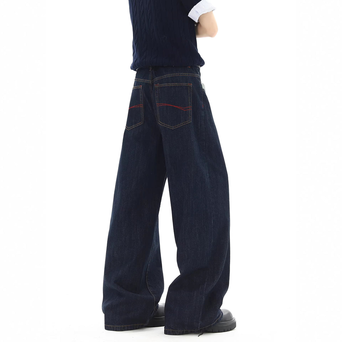 Stylish Button-Down Denim Pants for Men, Summer High Street Trendy Loose Straight Leg Wide Leg Drop Crotch Long Pants
