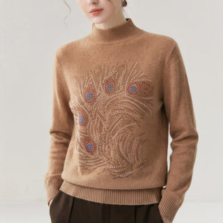 Half height round neck long sleeved sweater