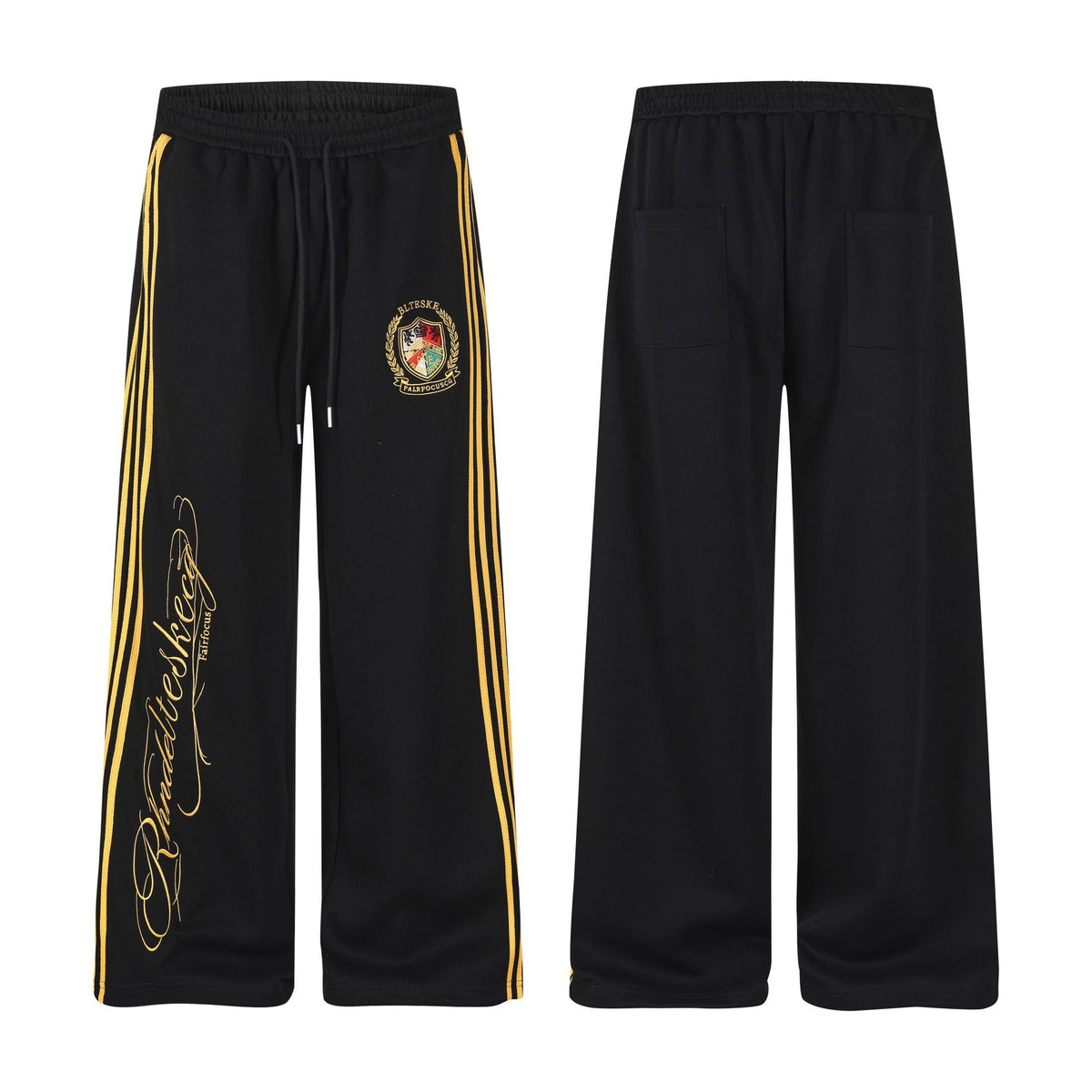 Side Stripe Sweatpants Women Badge Embroidery Wide Leg Loose Casual Track Pants