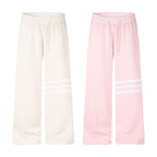 Three-Stripe Wide Leg Drawstring Sweatpants Women Casual Soft Straight Long Pants