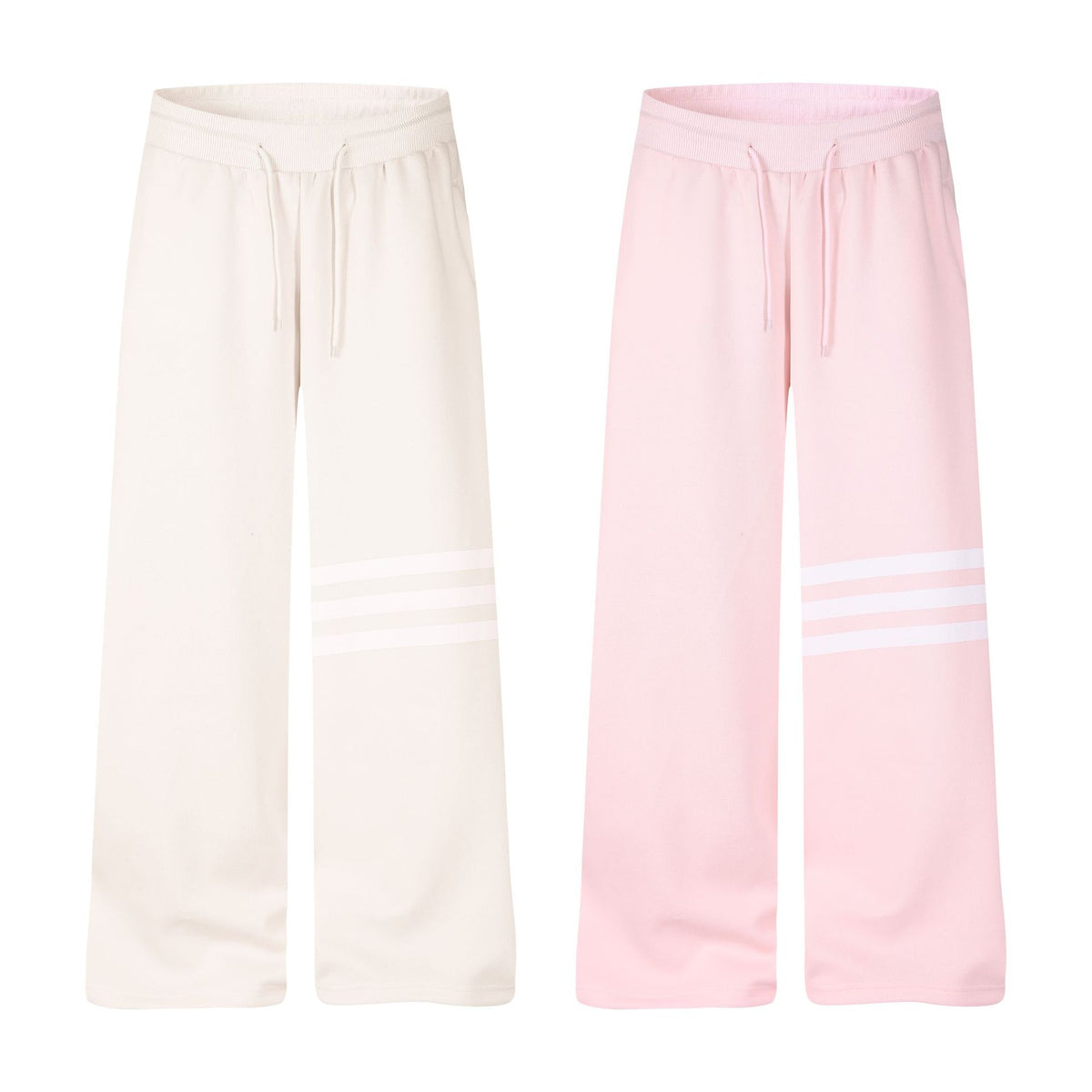 Three-Stripe Wide Leg Drawstring Sweatpants Women Casual Soft Straight Long Pants