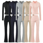 Casual Slim Fit Hooded Long Sleeve Faux Two-Piece Sweatshirt Top with Trendy Pants Set