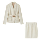 Pocket belt suit jacket+half skirt suit for women