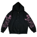Women's Retro Print Long Sleeve Zip Hoodie