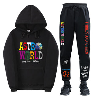Travis Scott ASTROWORLD Hooded Sweatshirt and Sweatpants Set Casual Style