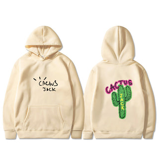 Western Hip Hop Style Cactus Graphic Long Sleeve Hooded Unisex Sweatshirt