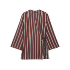 Deep V-neck double breasted striped jacket+pants set for women