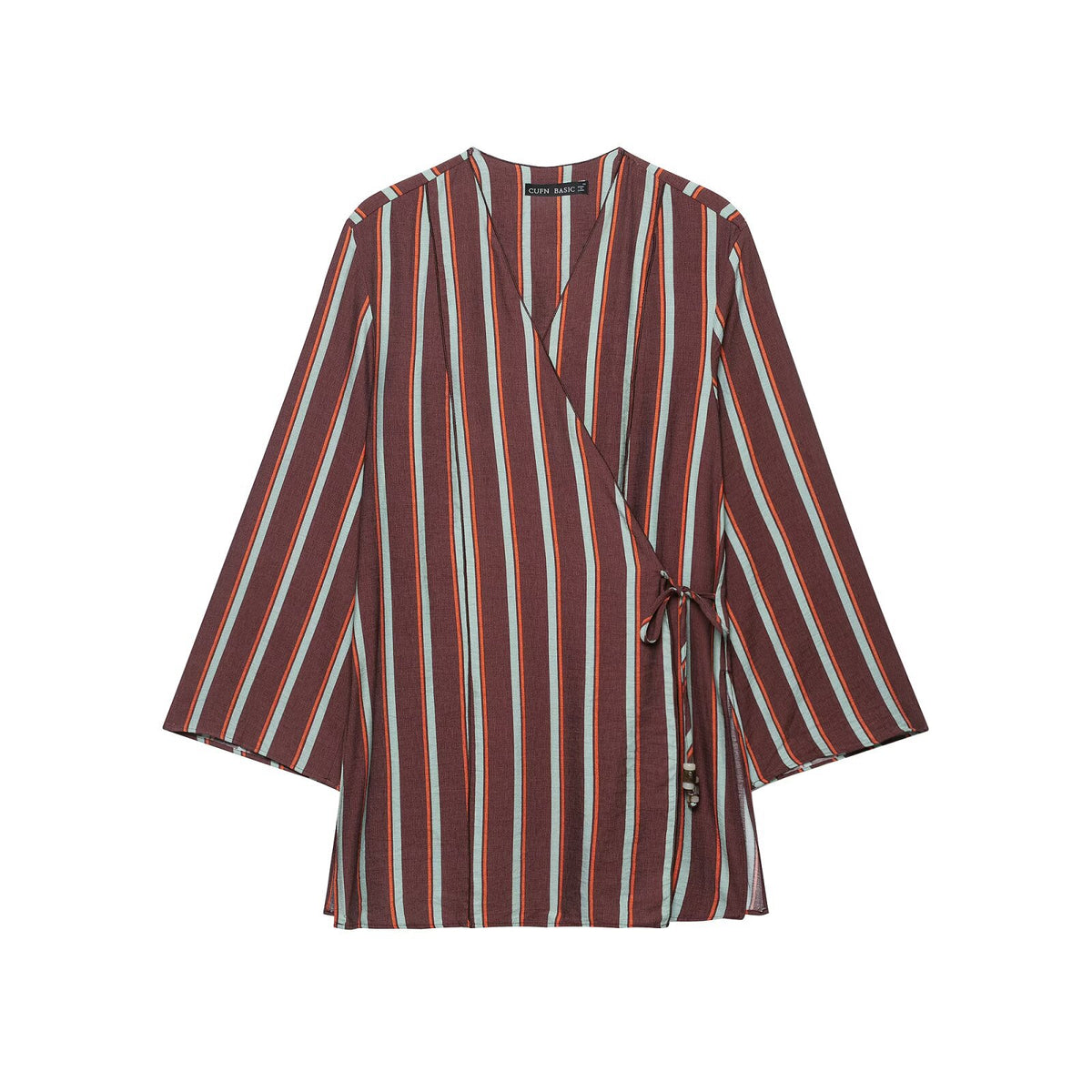 Deep V-neck double breasted striped jacket+pants set for women
