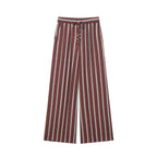 Deep V-neck double breasted striped jacket+pants set for women
