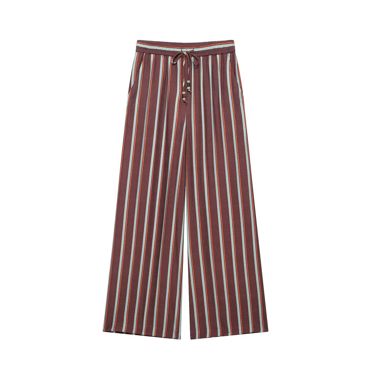 Deep V-neck double breasted striped jacket+pants set for women