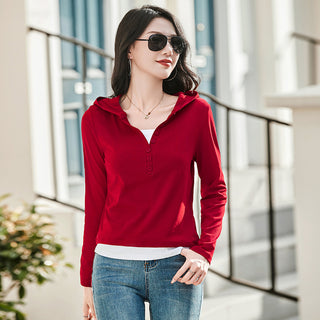 Long sleeved hooded women's T-shirt