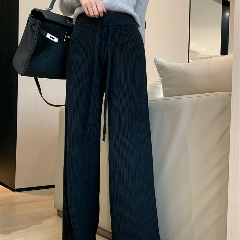 Calça Pantalona Feminina Canelada com Cordão