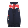 Color Block Flag Print Badge Embroidery Drawstring Loose Wide Leg Sweatpants