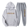 Gold Print Hooded Long Sleeve Fleece Lined Sports Casual Jacket and Pants Set