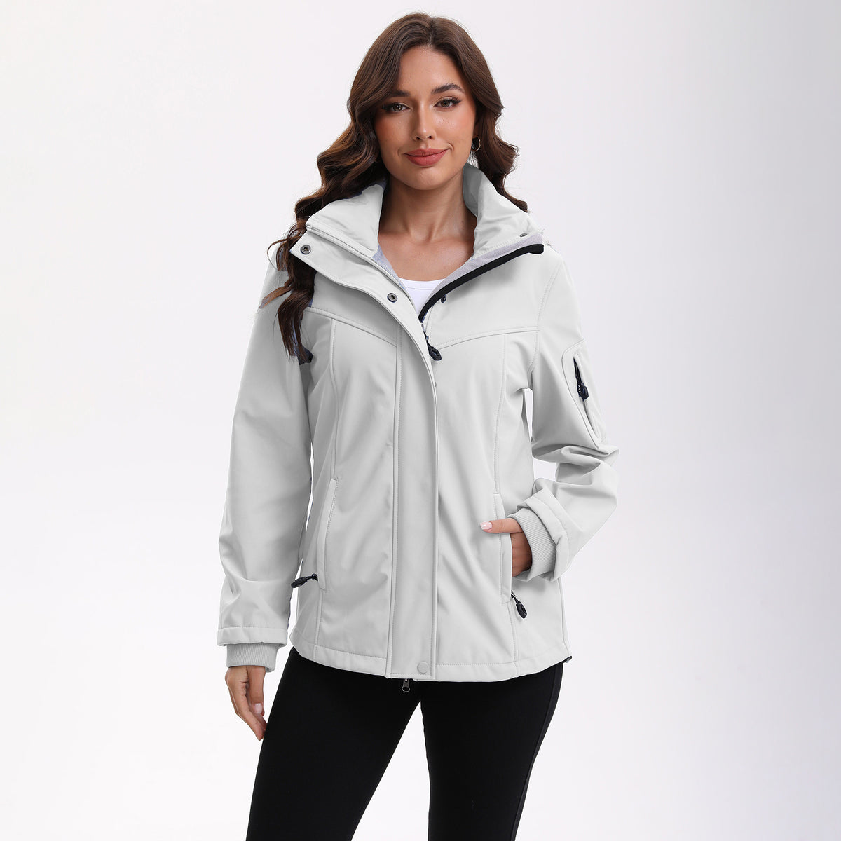 Detachable hat with multiple pockets and fleece jacket for women