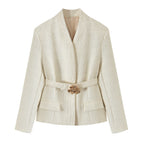 Pocket belt suit jacket+half skirt suit for women