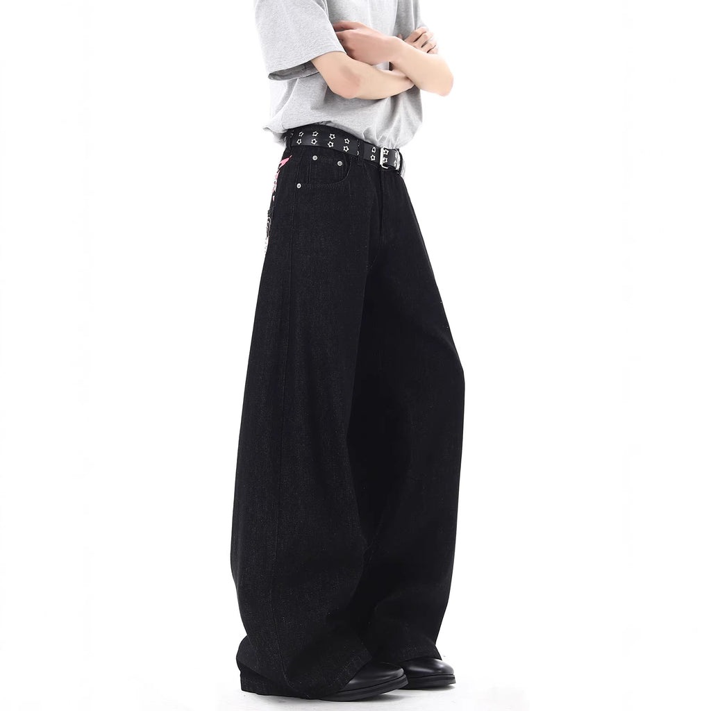 Causal  Vintage Black High Waist Loose Slim Fit Wide Leg Jeans