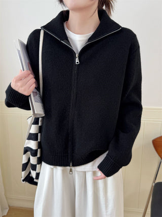 Stand up collar zipper sweater for women