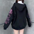 Women's Retro Print Long Sleeve Zip Hoodie