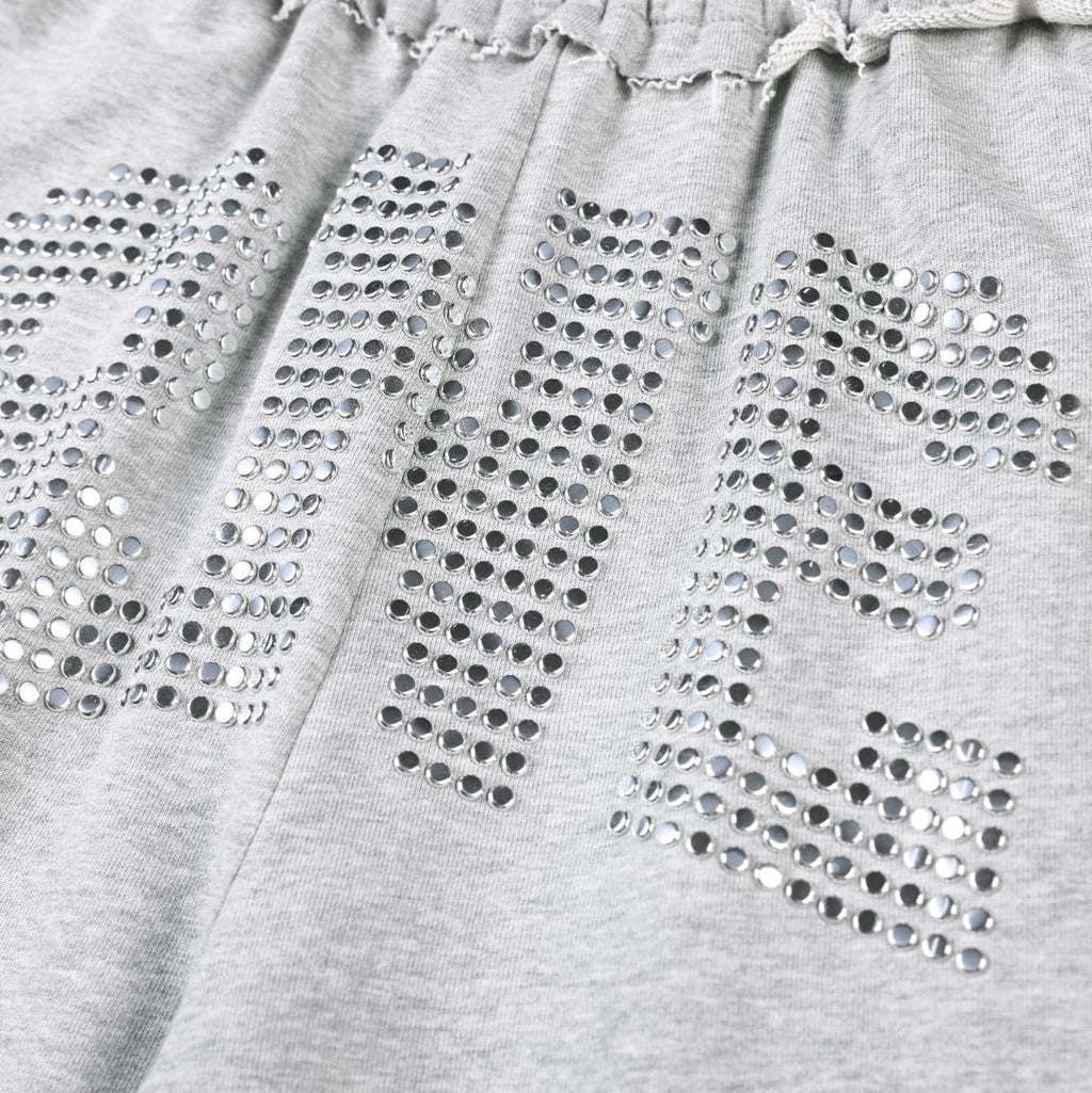 Sweatpants Women Rhinestone Letter Embellished Raw Hem Waistband Loose Drapey Long Pants
