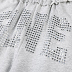 Sweatpants Women Rhinestone Letter Embellished Raw Hem Waistband Loose Drapey Long Pants