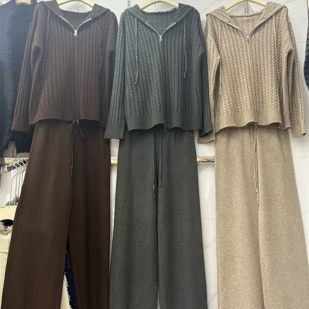 Hooded cardigan two-piece set
