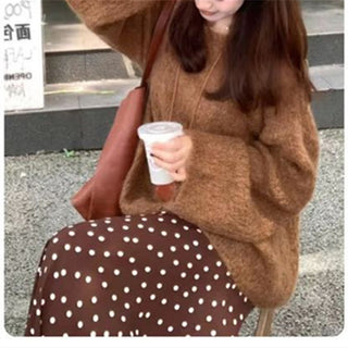 Round neck loose pullover sweater for women