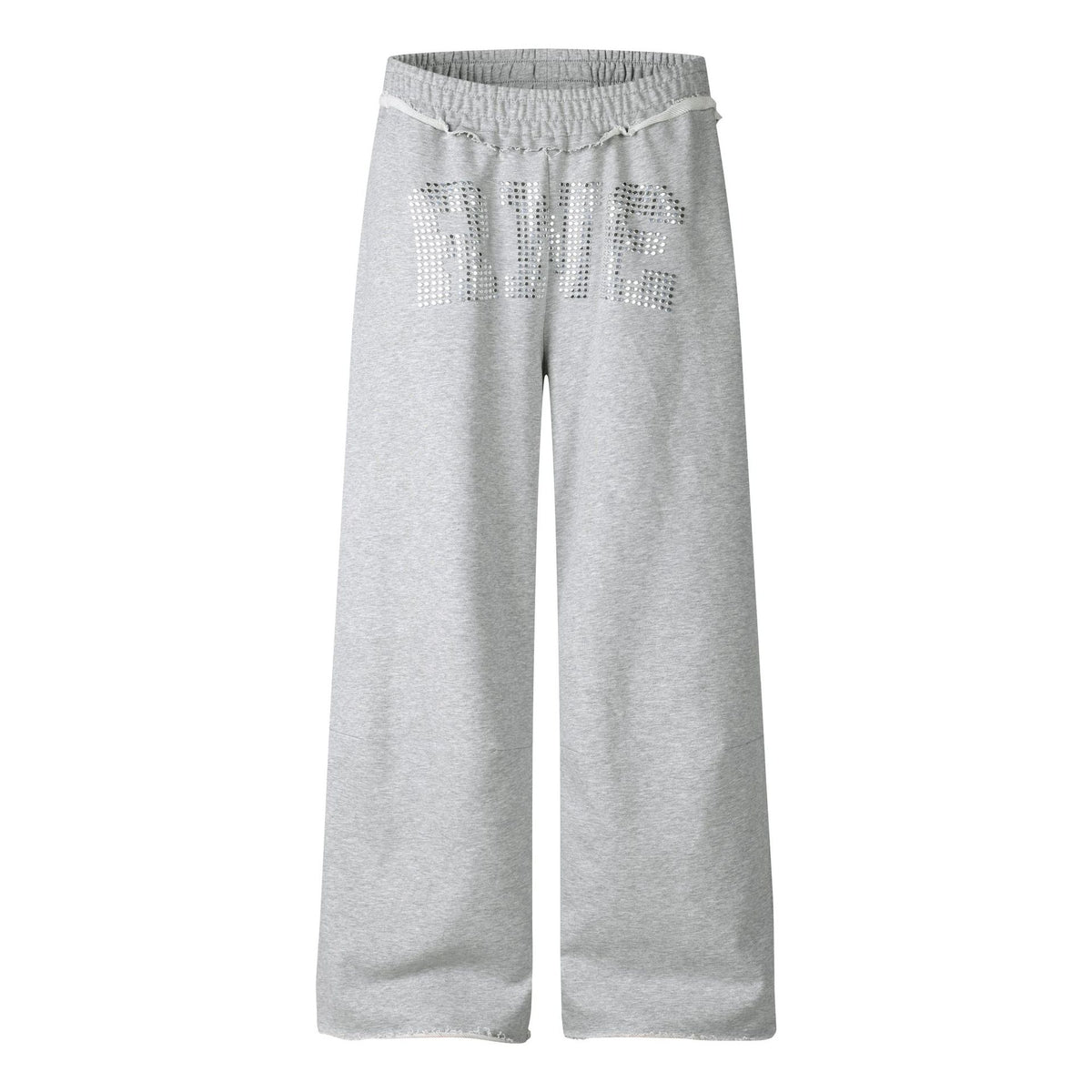 Sweatpants Women Rhinestone Letter Embellished Raw Hem Waistband Loose Drapey Long Pants