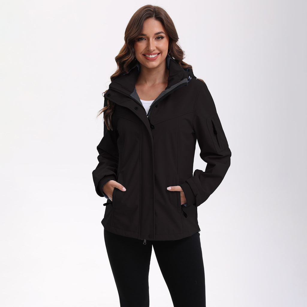 Detachable hat with multiple pockets and fleece jacket for women