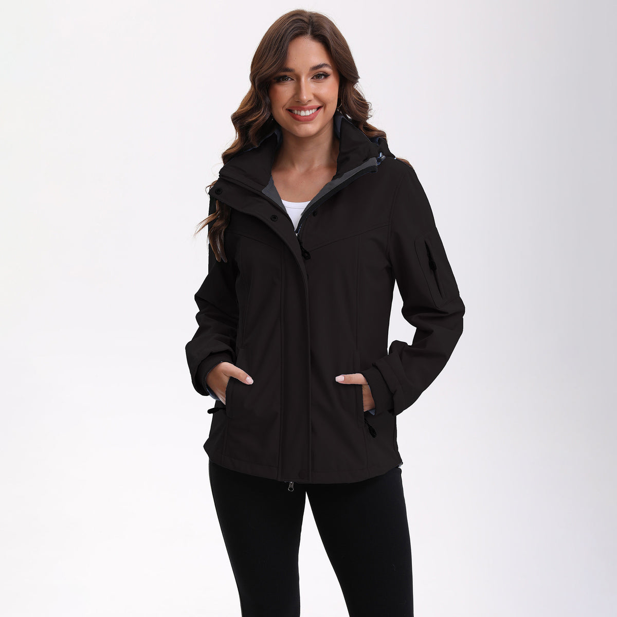 Detachable hat with multiple pockets and fleece jacket for women