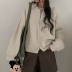 Round neck double zipper short sweater