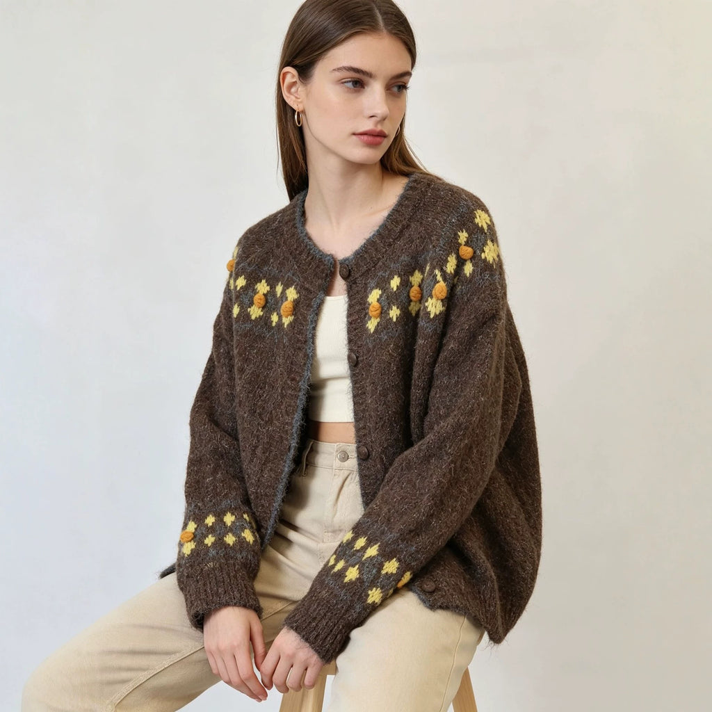 Loose round neck cardigan sweater for women