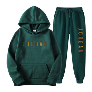 Gold Print Hooded Long Sleeve Fleece Lined Sports Casual Jacket and Pants Set