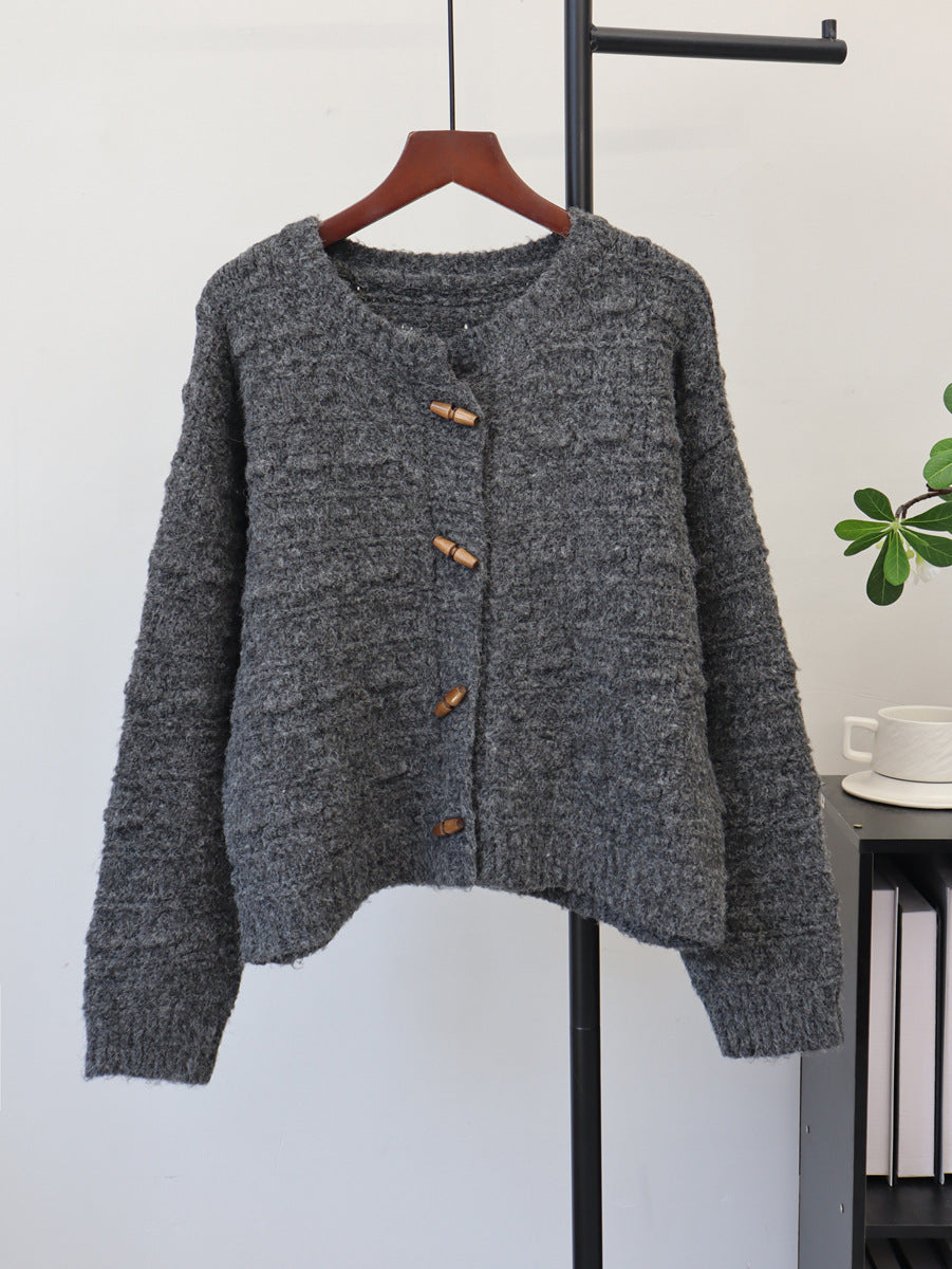 Bull horn button long sleeved sweater