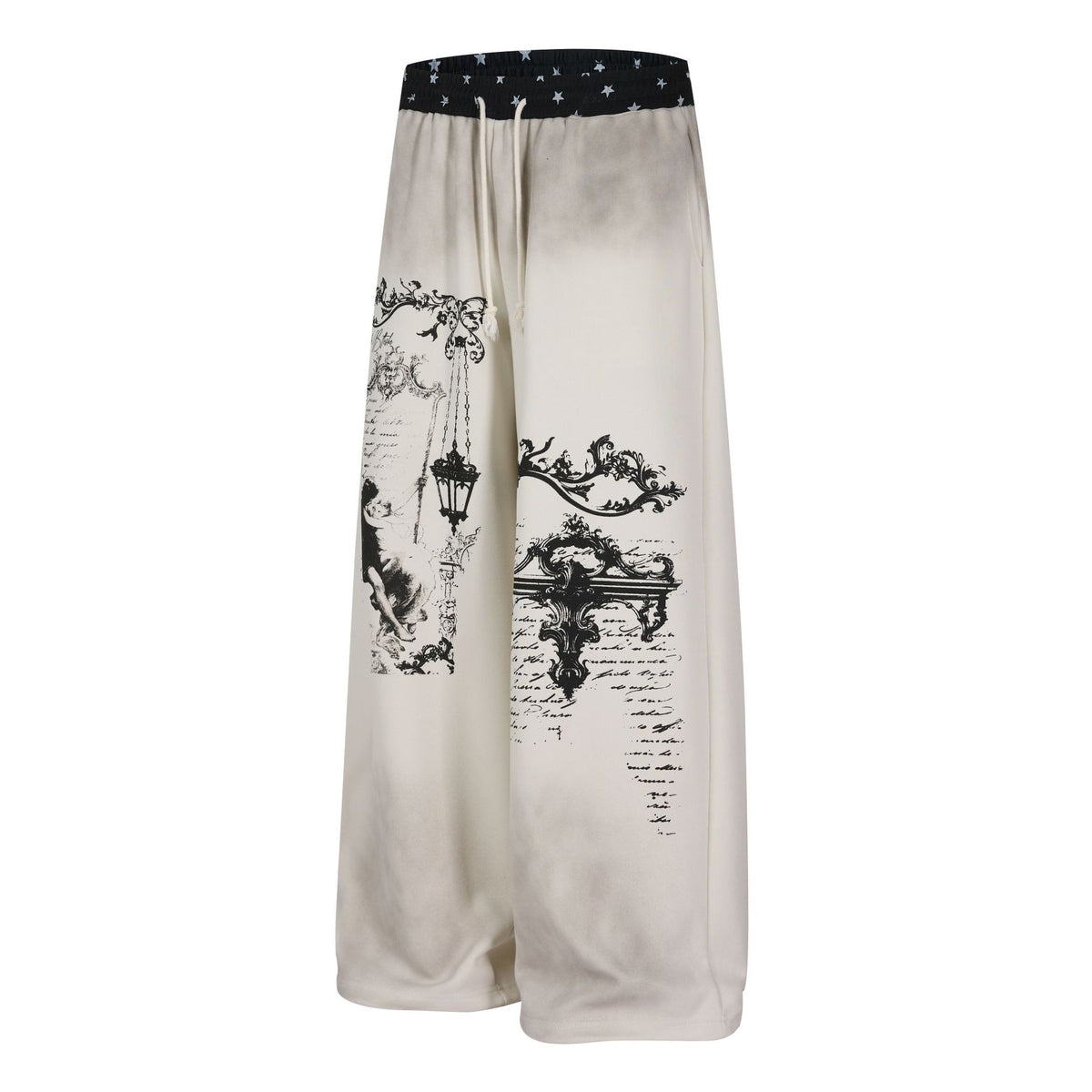 Women's Subculture Loose Wide Leg Sweatpants, Character Print, Star Waistband Casual Floor Length Pants