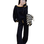 One neck contrasting pullover sweater set for women