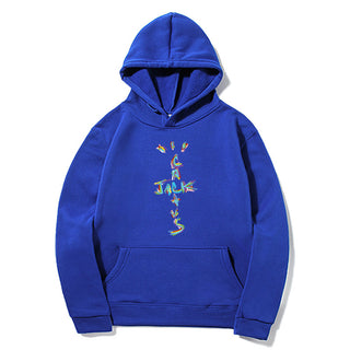 Western Hip-Hop Letter Print Long Sleeve Hooded Fleece Sweatshirt