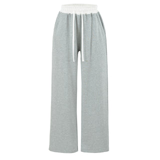 Women's Gray Striped Sweatshirt and Wide Leg Sweatpants Casual Loose Two-Piece Set