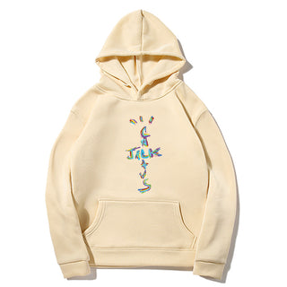 Western Hip-Hop Letter Print Long Sleeve Hooded Fleece Sweatshirt