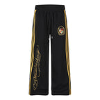 Side Stripe Sweatpants Women Badge Embroidery Wide Leg Loose Casual Track Pants
