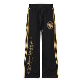 Side Stripe Sweatpants Women Badge Embroidery Wide Leg Loose Casual Track Pants
