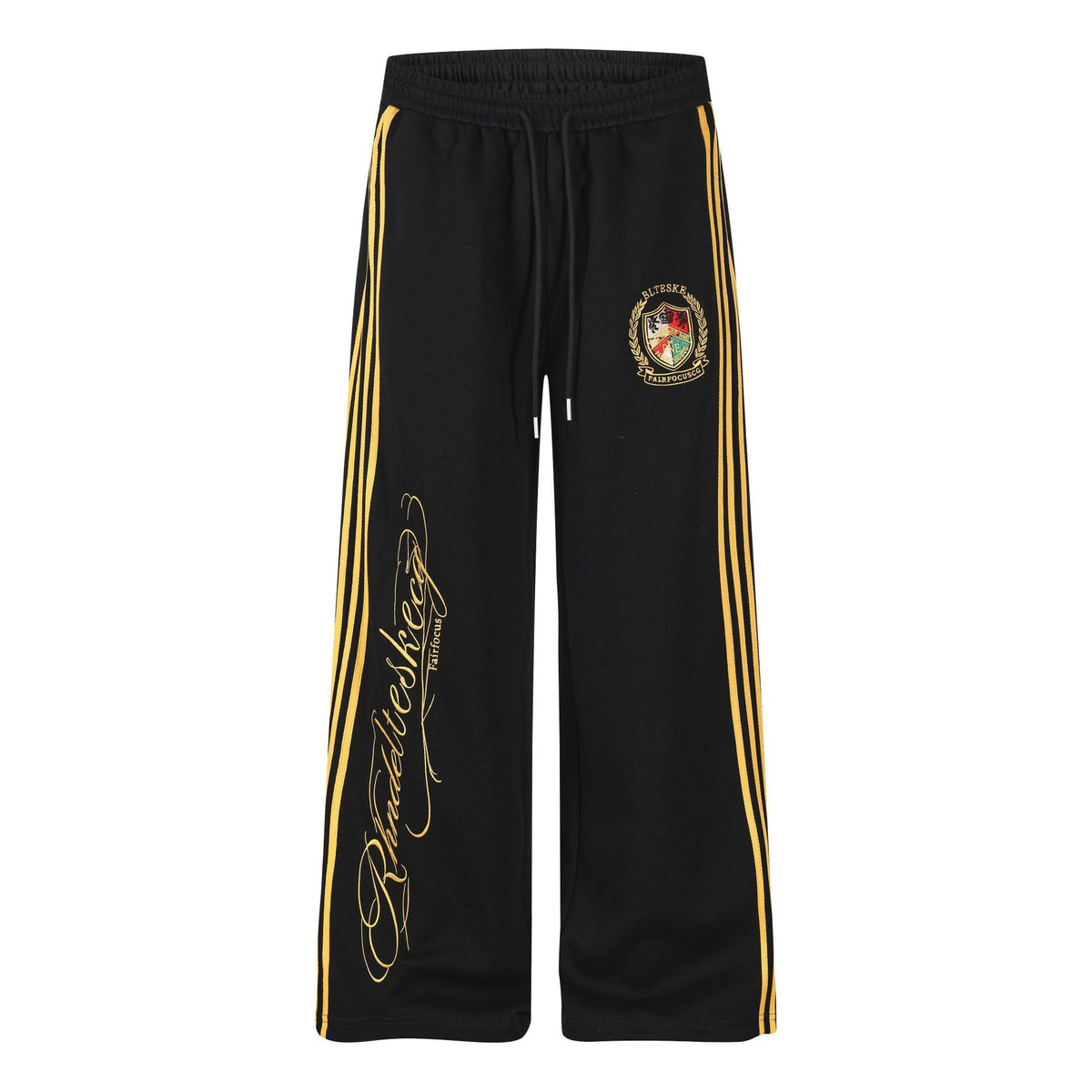 Side Stripe Sweatpants Women Badge Embroidery Wide Leg Loose Casual Track Pants