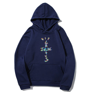 Western Hip-Hop Letter Print Long Sleeve Hooded Fleece Sweatshirt