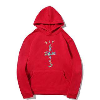 Western Hip-Hop Letter Print Long Sleeve Hooded Fleece Sweatshirt