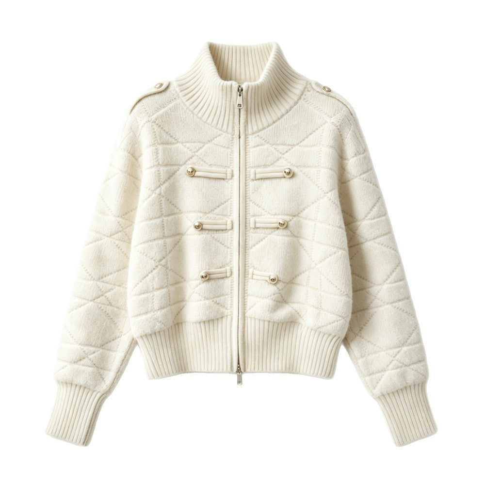 Cardigan Feminino Gola Alta com Zíper