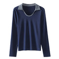 Women's long sleeved contrasting polo collar T-shirt